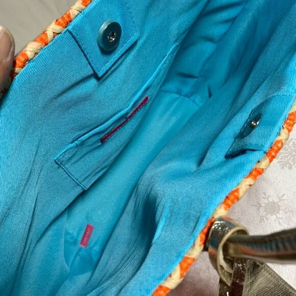 NWT Large Victorias Secret Straw Tote Shopper Orange w/ Gold Tone Handle Gorgeou - Picture 6 of 7